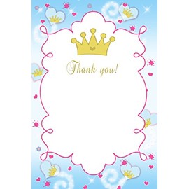 30 Gold Princess Birthday Party Baby Girl Shower Blank Thank You Cards Blue Hot Pink Star Glitter Design + 30 White Envelopes