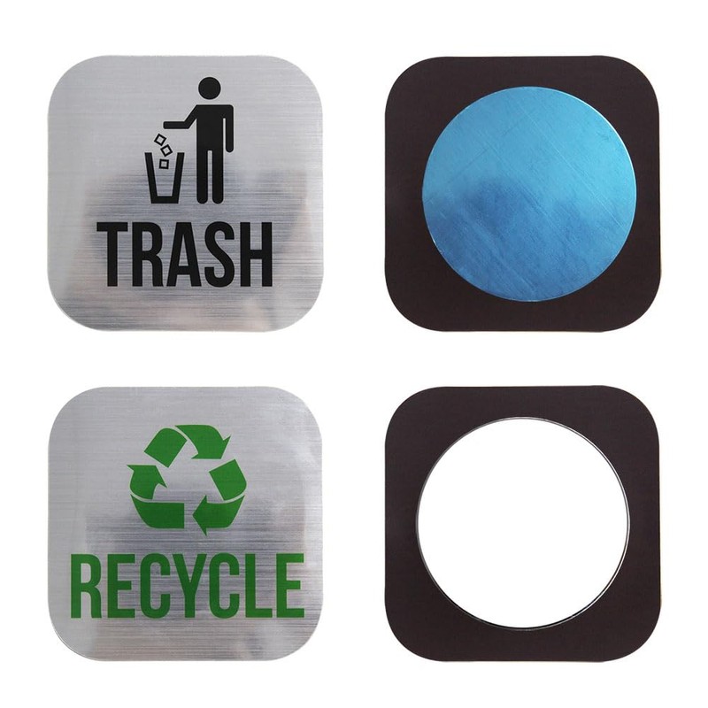 2 Pack Recycle and Trash Magnets,Brushed Silver Recycle Sticker for