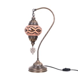 Asylove Turkish Lamp, Moroccan Table Lamp, Mosaic Desk Lamp, Decorative Lighting, Turkish Lantern, 5 inch Globe Lighting, Total Dimensions 9 inch x 18.5 inch (Brown)