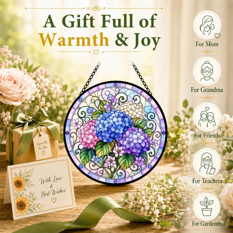 Hydrangea Suncatcher Stained Glass Window Hanging Hydrangea Gifts for Women