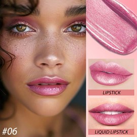 evpct 2 in 1 Rose Pink Glitter Shimmer Shiny lipstick & Liquid Lip Gloss, Metallic Dual Ended Lipstick with Hydrating Lightweight Formula, Shiny Glossy Lip Stick Makeup for Women stay on all Day 06