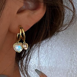 Atentuyi CZ Heart Earrings Gold Heart Huggie Hoop Earrings Double Heart Dangle Earrings Open Huggie Earrings Crystal Heart Earrings Jewellery for Women and Girls