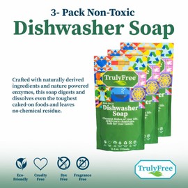 Truly Free Truly Free Automatic Dishwasher Detergent Powder - Concentrated Dishwashing Detergent, Dish Soap, Hard Water Stain Remover, Kitchen Cleaning Supplies, No Harmful Ingredients - 12.5 oz (Pack of 3)