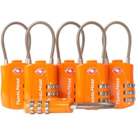 TSA Suitcase Locks | Luggage Lock with Flexible Cable | TSA Lock for Air Travel | Locks for Suitcases, Backpacks, Luggage | 6 Pack, Orange