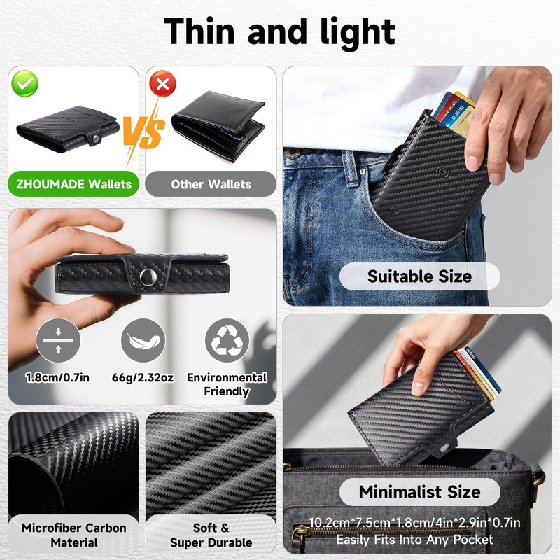 ZHOUMADE Wallet for Men, Slim RFID Blocking Trifold Wallet, Smart