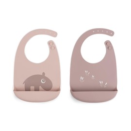 Done by Deer Ozzo Powder Silicone Bib 2-Pack - Waterproof, Adjustable, Easy Clean with Large Food Pocket - Baby Essentials for Mealtime
