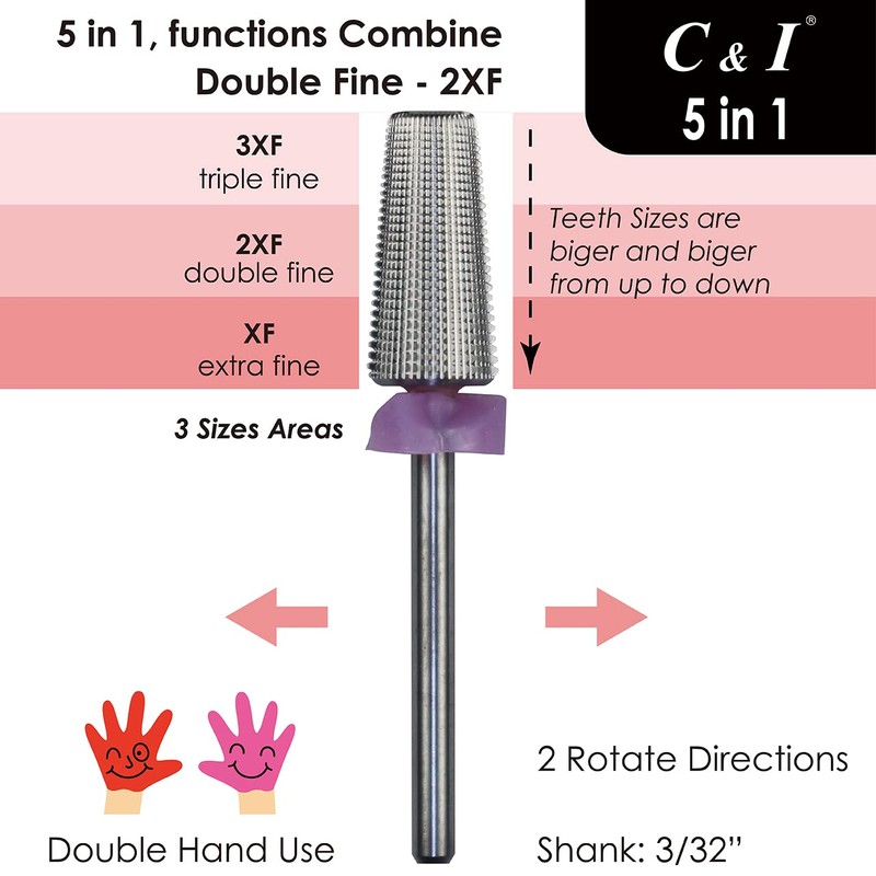 C&I 5 in 1 Multi-function Tapered Shape Nail Drill, Professional