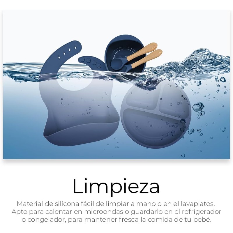 Juego de Platos y Cubiertos para Bebé de Silicona Raganet