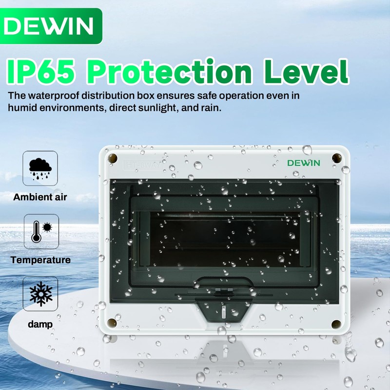 DEWIN Surface-Mounted Distribution Box, IP65 Waterproof, Outdoor Fuse Box, Surface-Mounted,
