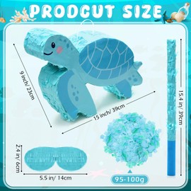 Sonwyoung Turtle Piñata for Kids Birthday Party 15 x 9 x 2.8 Inches Sea Animal Theme Piñata with Bat Blindfold and Confetti for Baby Shower Photo Props Cinco De Mayo Fiesta Decoration