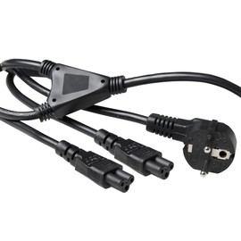 ACT AK5208 3-Pin Power Cable 1.80 m, CEE7/7 Power Cable + 2 x C5 Mains Y Cable, C5 Cable, Power Cable Type F, for Notebook Charger