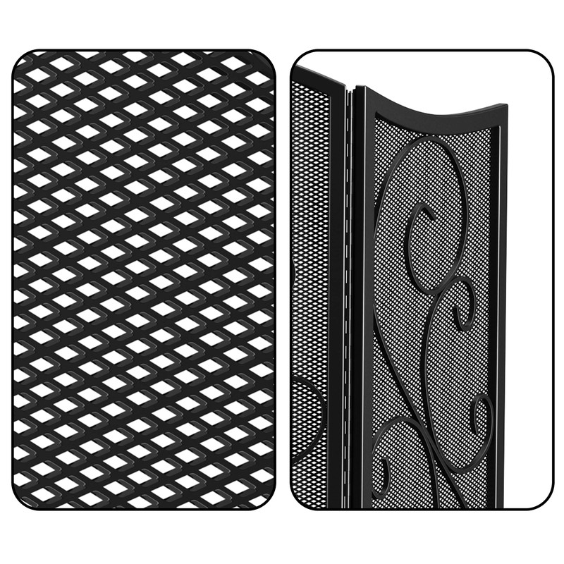 Fire Beauty Fireplace Screen 3 Panel Wrought Iron Metal 48"(L)