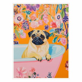 Pug Painting Wall Art Cute Pug Art Maximalist Bathroom Decor Trendy Dog Decor Maximalist Bathroom Decor Pug Dog Mom Gift Dopamine Decor Art 11x14in Unframed
