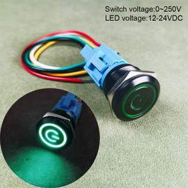 Gebildet 22mm Stainless Steel Push Button Switch, 12V-24V/5A, Power Symbol, LED, 1NO 1NC, SPDT, ON/Off, Waterproof Toggle Switch with Cable Socket (Green LED/Black Housing)