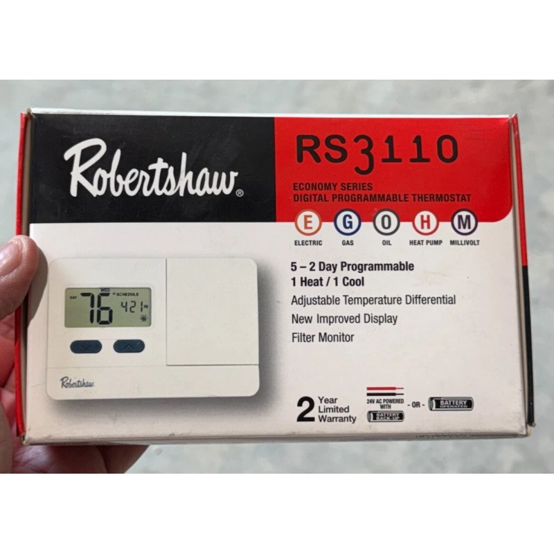 Robertshaw RS3110 Digital 5-2 Day Programmable Thermostat 1 Heat 1