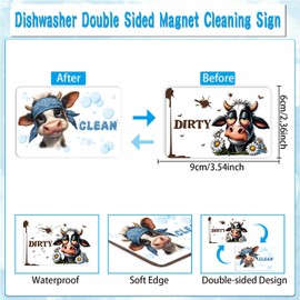 Dishwasher Magnet Clean Dirty Sign - Cosmisun Cow Dish Washer Magnet Funny Cartoon Cow Double Sided Clean Dirty Magnets for Dishwasher Magnetic Flip Indicator for Home Kitchen Refrigerator Decor