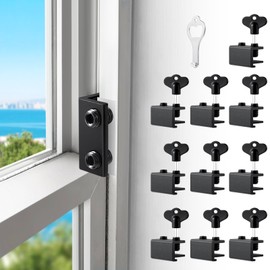 Sliding Window Locks (10 Pack), Window Locks for Up and Down Windows and Horizontal Windows, Window Security Bars, Adjustable Aluminum Window Stoppers, Non-Drilling Installation (Black)