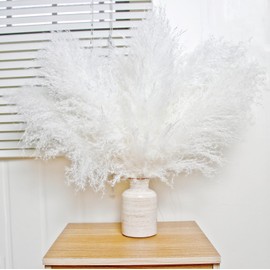10 PCS White Pampas Grass Decor, Naturally Dried Pompas, Bunny Tails Dried Flowers, and Dried Eucalyptus. Perfect for Weddings, Boho Party Decorations, and Table Decor(17inch)