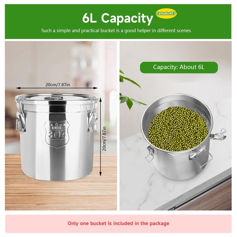 304 Stainless Steel Airtight Canister for Kitchen, Rice Cereal Grain