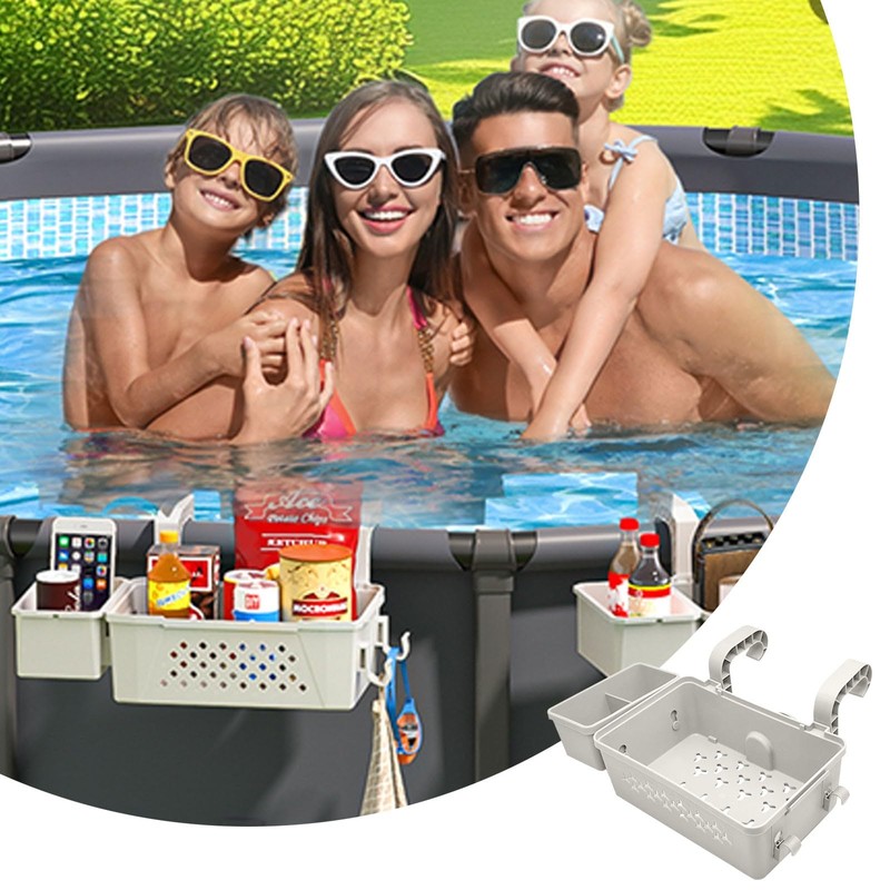 Poolside Storage Basket with Cup Holders – Above Ground Pool