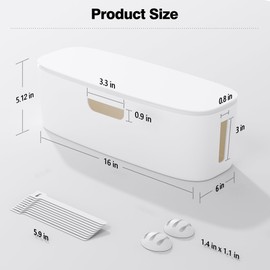 Cable Management Box - Large Cord Organizer Box to Hide Power Strip & Under Desk, TV Computer Wires Cable Organizer Box with Baby Proofs, Desk Cord Organizer for Home/Office - White