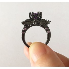 Vintage Black Gold Plated CZ Amethyst Gothic Skull Ring Purple Cubic Zirconia Retro Statement Cocktail Party Biker Rings (9)