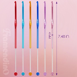 Framendino, 6 Pack Beadable Crochet Hooks 4 mm Aluminum Crochet Hooks Set for Knitting Scarf Hat 6 Colors