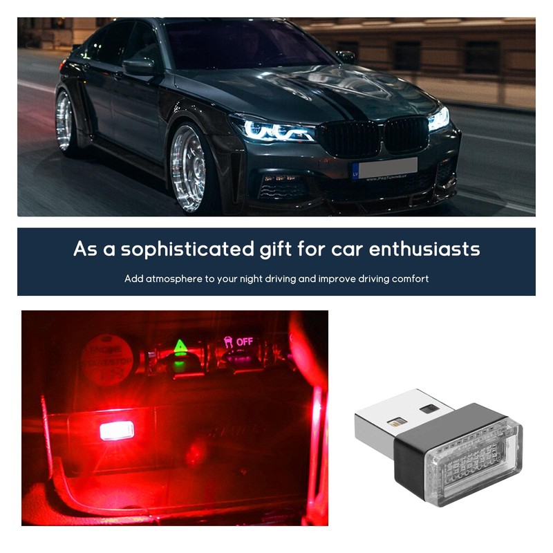 Dickno 4 PCS USB LED Car Interior Atmosphere Lamp, Portable