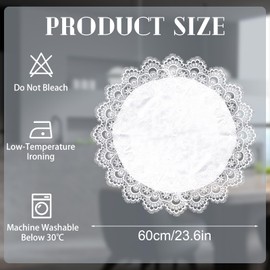 URROMA Round Lace Doily, 60cm*60cm White Table Cover with Lace Trim, Coffee Table Topper Washable and Wrinkle Tablecloth for Dining Room Kitchen