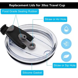 2 Replacement Lids for 30oz Stainless Steel Tumbler Travel Cup - Fits OF Inner d