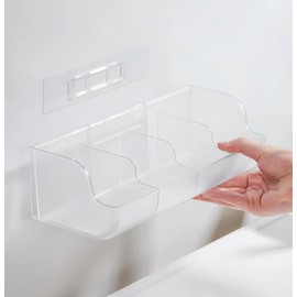 Urukutsa Wall Mount Tumbler Lids Holder Adhesive Lid Organizer Storage with 4 Dividers Inside Cabinet Door for Home Kitchen Coffee Bar Station Bathroom Office, Clear, 1Pack