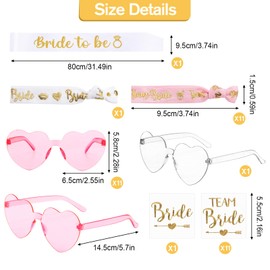 YSUVIN JGA Accessories Women, 37 Pieces Stag Night Women with 1 Bride to be Sash, 12 Heart Sunglasses, 12 Bride Tattoo Stickers, 12 Bride Bracelet, Pink