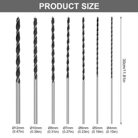 Wood Drill Bit Set, 7-Piece Auger Drill Bit 4, 5, 6, 7, 8, 10, 12 mm x 300 mm Beam Drill Long Formwork Drill, Long Wood Drill Bit Wood Spiral Drill Bit for Hardwood Plywood Bricks