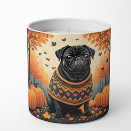 Caroline's Treasures DAC1064CDL Black Pug Fall Decorative Soy Candle Nature Soy Wax Essential Oil Home Decor Ideal for Bedroom Kitchen Bath Office Gift, 10 oz