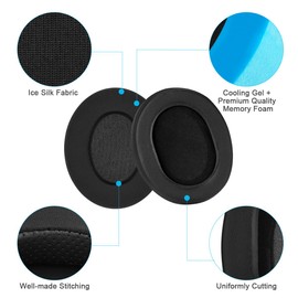 ELZO Ersatz Ohrpolster für Audio-Technica ATH M50XBT M50X M40X, HyperX Cloud/Flight/Alpha/Stinger, SteelSeries Arctis 7X/9X/Pro, Sony MDR V6/V7, Cooling Gel, Kühlgel Schwarz