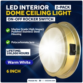 Five Oceans 6-Inch Marine LED Interior Dome Light, 2 Pack, Boat Ceiling LED Lights, Round High Power Downlight, Warm White LED, On-Off Rocker Switch, 12V, Surface Mount for Boat RV Trailer - FO2628-M2