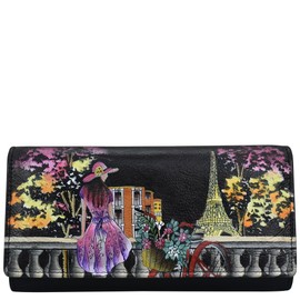 Anna by Anuschka Ladies Hand Painted Leather Trifold Purse Organizer Paris at Night One Size