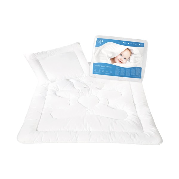 Baby Comfort Quilted Duvet & Pillow Filling Set All Seasonal Cot, Cot Bed Size White Bear Design (80x70 cm)
