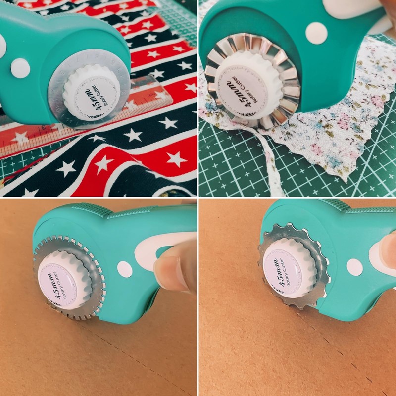 45mm Rotary Cutter for Fabric with 8pcs Rotary Blades, Rolling
