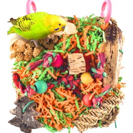 KATUMO Bird Toys, Parakeet Grass Mat Foraging Toy Parrot Shredding Hanging for Cockatiel Lovebird Parakeet Budgie Small-Medium Birds