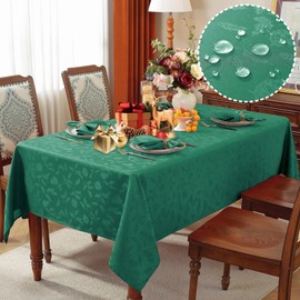 Larponder - Mantel de Navidad rectangular, diseño de bayas de acebo y cono de pino, lavable y a prueba de derrames para fiestas, picnic, día festivo de invierno (rectángulo, 60 x 102 pulgadas, verde)