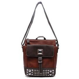 Brown Color Block bling Studs Western Cross-body L Messenger Bag Rhinestone unisex