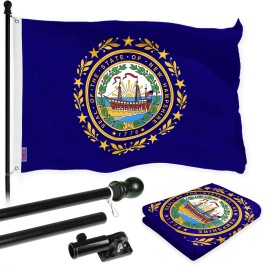 UD_G128 Combo Pack: 6 Ft Tangle Free Spinning Flagpole (Black) & New Hampshire Flag 3x5 Ft Printed 150D Polyester, Brass Grommet