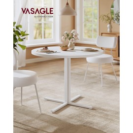 VASAGLE Dining Table, Small Round Kitchen Table for 4 People, 31.5 x 29.4 Inches, for Dining Room, Living Room, Farmhouse, Water-Resistant, Snow White UKDT082W01V1