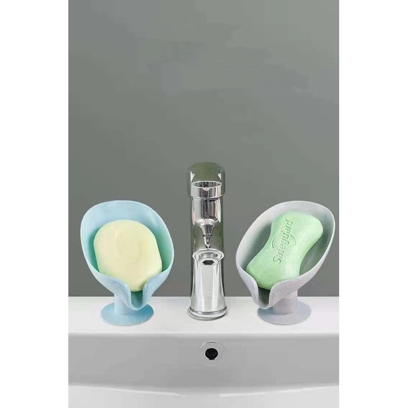 Suction Soap Dishes with Drainage,Leaf-Shaped Bar Soap Tray and Sponge