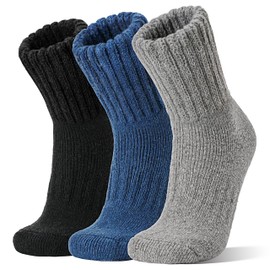 Merino Wool Thermal Boot Socks for Men Women Winter Warm Thick Cozy Hiking Christmas Stocking Stuffers Socks 3 Pairs(Blue/Black/Grey,M)