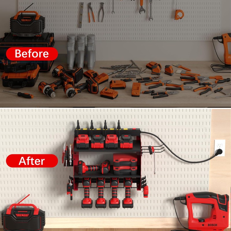 CFMASTER Power Tool Organizer Wall Mount wtih Charging Station,4 Drill