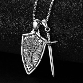 YueYuan St. Michael Pendant Necklace for Men 925 Sterling Silver Archangel Michael Pendant Religious Jewelry for Christian Birthday Christmas