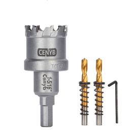 CENYB 1-5/16" (34mm) Tungsten Carbide Tipped Hole Saw with 2Pcs Titanium-Plated Pilot Drill Bits for Metal, Steel, Iron, Wood, Plastic