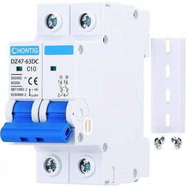 CHONTIG 10 Amp Miniature DC Circuit Breaker 500V 2 Pole, Solar PV Disconnect Switch with Thermal Magnetic Trip, DIN Rail Mount Isolator C10